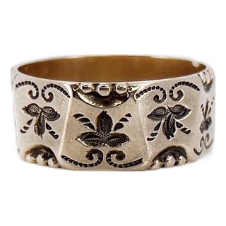 Late 19th Century Victorian Ivy Leaf Motif Ring, Wedding Band, Am, Size 8 For Sale