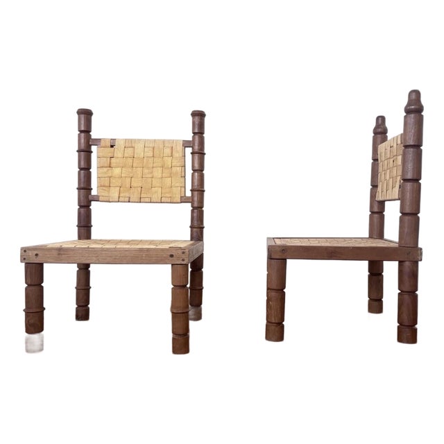 1940s/50s MCM Hans Wegner Style Woven Canvas / Walnut Living Room Side Chairs For Sale
