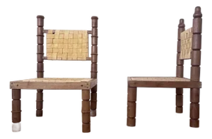 1940s/50s MCM Hans Wegner Style Woven Canvas / Walnut Living Room Side Chairs