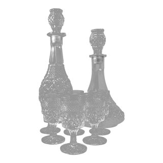 1960s Vintage Anchor Hocking Decanters and Wine Glasses - 10 Pieces For Sale