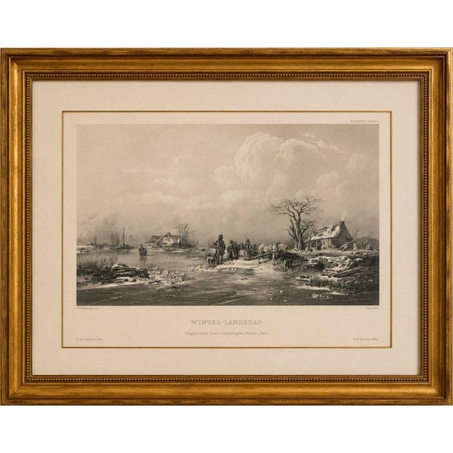 Title: Winter-Landskap, Swedish Winter Scene Lithograph after Pehr Wickenberg, 1850 : An original nineteenth-century...