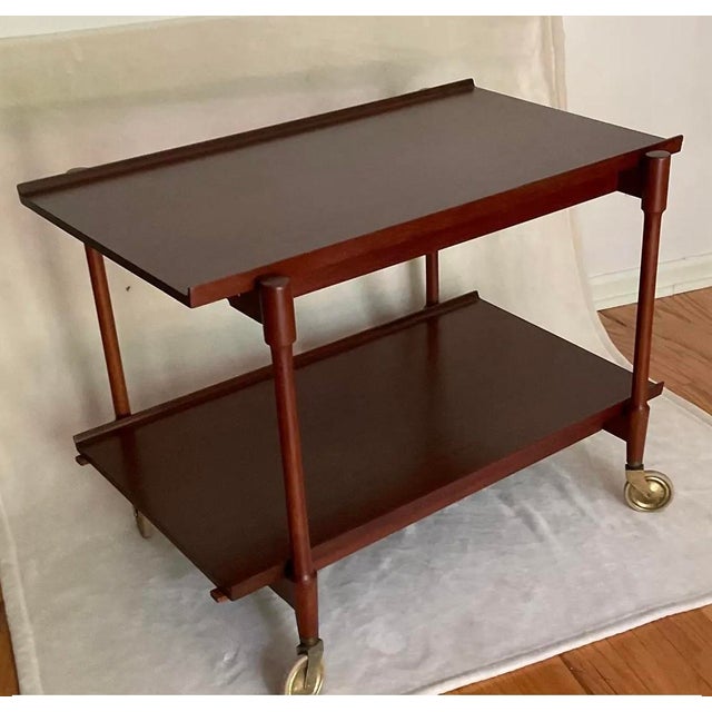 Mid Century Danish Teak Expandable Rolling Bar Cart Attributed to Poul Hundevad For Sale - Image 11 of 11