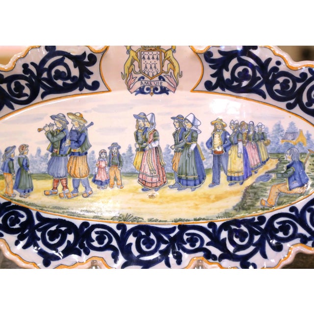 French 19th Century French Henriot Quimper Faience Wall Plaque With Breton Dance Scene For Sale - Image 3 of 8