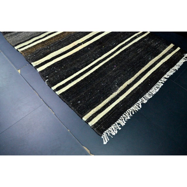 Black Vintage Tribal Turkish Black Kilim Runner Rug For Sale - Image 8 of 11