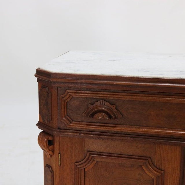 Brown Victorian Carved Walnut & Burl Marble Top Commode C1890 For Sale - Image 8 of 18