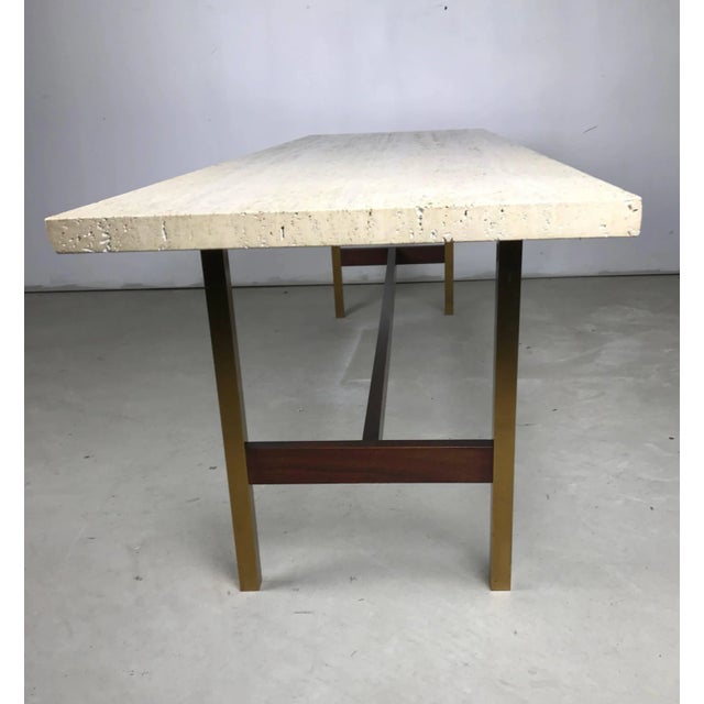 Travertine Walnut and Brass Cocktail Table Designed by Phillip Enfield For Sale In New York - Image 6 of 8