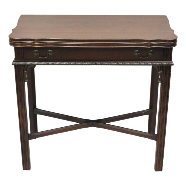 Antique Georgian Chippendale Mahogany Convertible Flip Top Console Game Table For Sale