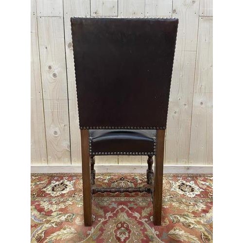 Wood Louis XIII Leather Chairs, Set of 4 For Sale - Image 7 of 10