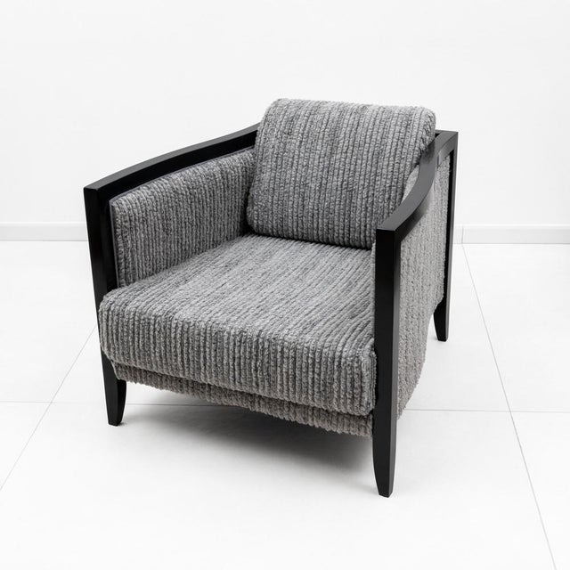 Wood Italian Art Deco Style Chairs in Black Lacquered Wood and Ribbed Velvet, 1970, Set of 2 For Sale - Image 7 of 9