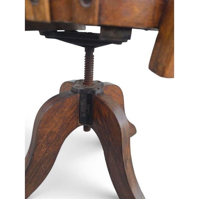Brown 19th Century Oak Ships Swivel Chair with Adjustable Height, 1890 For Sale - Image 8 of 9