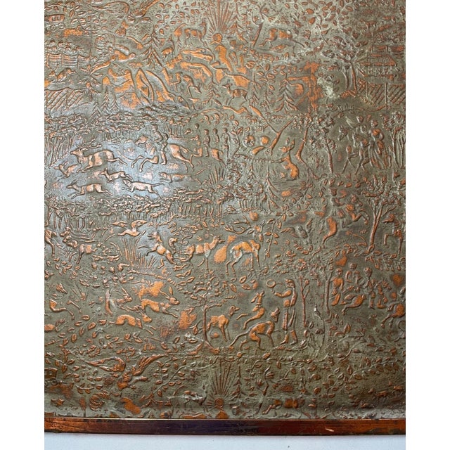 Antique Relief Figural Copper Triptych Panel Folding Table Vanity Mirror Plaque For Sale - Image 11 of 11