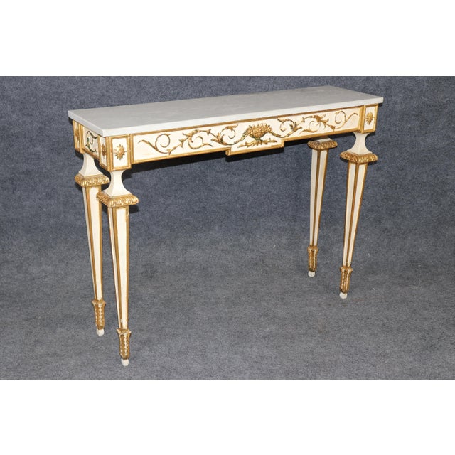 Italian Louis XVI Style Parcel Gilt Marble Top Console Table For Sale - Image 4 of 14