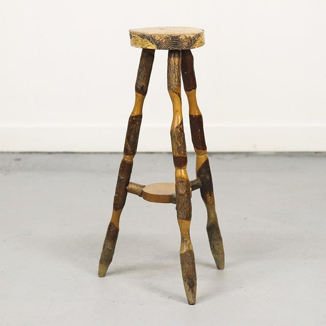 Rustic Farmhouse Folk Art Side Table / Pedestal in Beech For Sale - Image 4 of 11