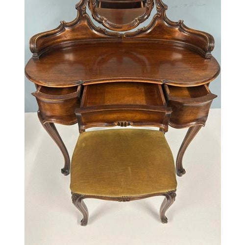 French Louis XV Revival Dressing Table with Mirror and Stool, 1890s, Set of 2 For Sale - Image 14 of 15