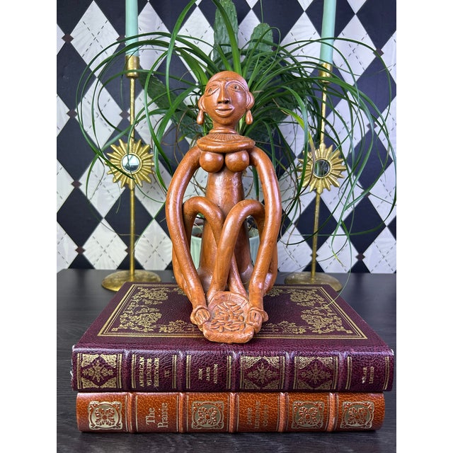 Vintage Indian Terracotta Seated Woman Folk Art Sculpture, 10" For Sale - Image 10 of 18