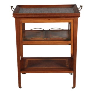 Antique Serving Trolley with Automatic Pull-Out Removable Tray in Mahoganyy 1900s For Sale
