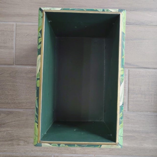 Vintage John Richard Jungle Leopard Print Tole Metal Planter Cachepot W/Brass Lion Head Rings Ornate Feet For Sale - Image 4 of 10