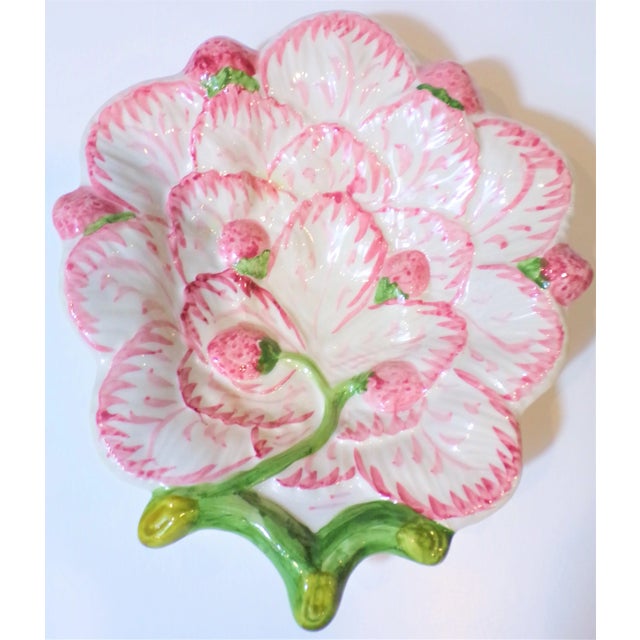 Shabby Chic Vintage Strawberry Majolica Plate Made in Portugal For Sale - Image 3 of 9