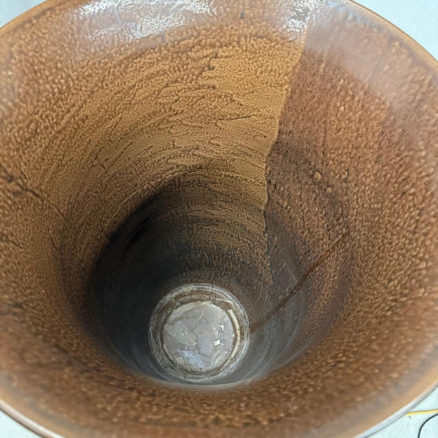 Ceramic Large Brown Ceramic Vase with Charcoal and Amber Drip Glaze For Sale - Image 7 of 7
