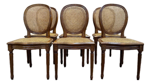 Louis XVI Style Wickerwork Medallion Chairs, Set of 6