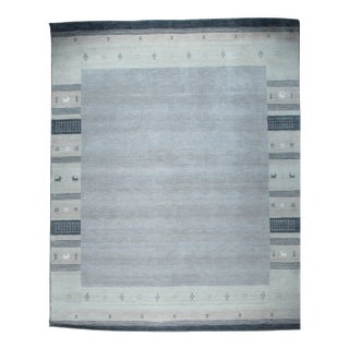 5x8 Handloomed Gray Gabbeh Tribal Geometric Modern Hand Loomed Wool Carpet Rug For Sale