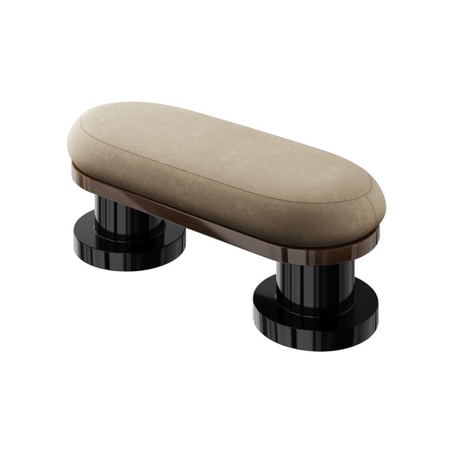 Theo Wood Bench in Brow Suede by Hommés Studio For Sale - Image 4 of 5