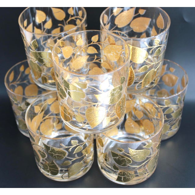 Glass 1960s Georges Briard Double Old Fashioned Glasses, 22k Gold Leaf Design - Set of 8 For Sale - Image 7 of 8