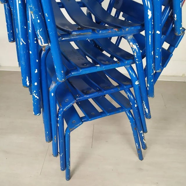 Blue Metal Dining Chairs, Set of 14 For Sale - Image 15 of 18