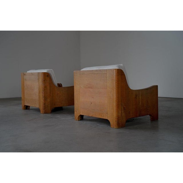 Textile Vintage Belgian Oak Lounge Chairs with Linen Cushions, 1950s, Set of 2 For Sale - Image 7 of 15