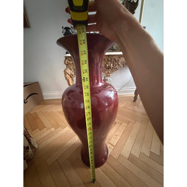 Traditional Large Vintage Oxblood Glazed Porcelain Ornamental Standing Tall Vase. Set of 2 For Sale - Image 3 of 5