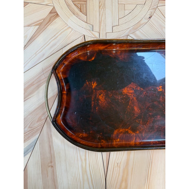 1970s Italian Tortoiseshell Serving Tray With Brass Handles For Sale - Image 5 of 7