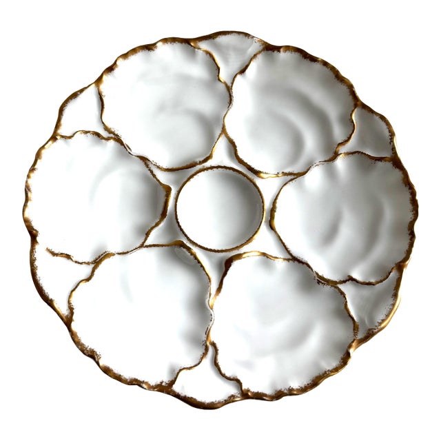Antique Limoges Gilt Oyster Plate by C. Ahrenfeldt – France, C. 1890–1910 For Sale