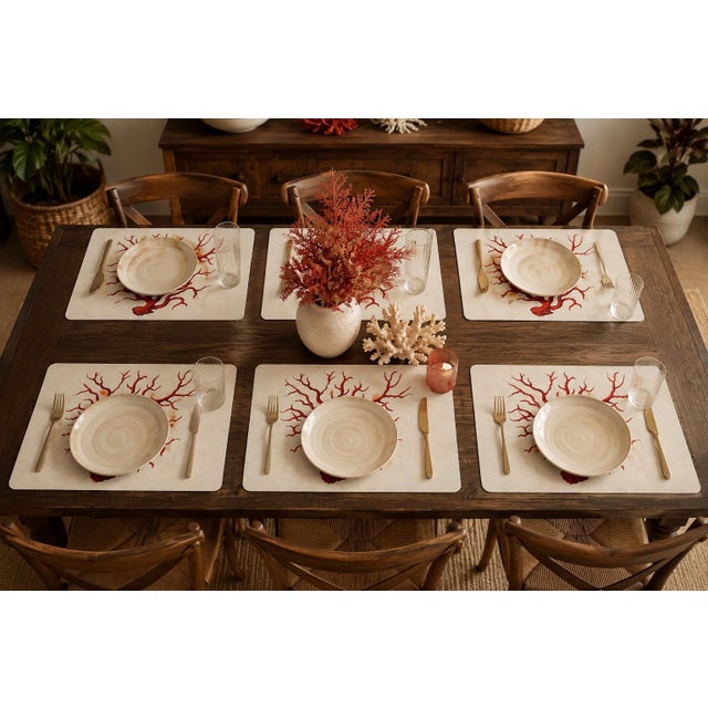 Vintage Italian Red Coral Cork-Backed Placemats - Set of 6 For Sale - Image 9 of 11