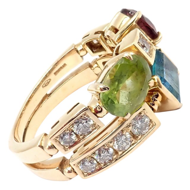Bulgari Bulgari Allegra Gold Diamond Peridot Tourmaline Band Ring, Size 7.25 For Sale - Image 4 of 12
