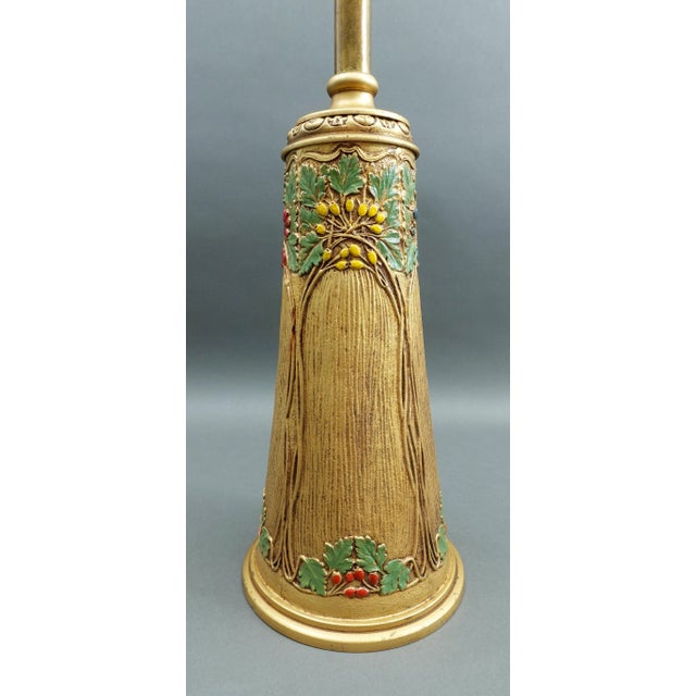 Bradley & Hubbard Antique Arts & Crafts Art Nouveau Hand Painted Gold Gilt Slag Glass Table Lamp, Measures approximately 7...