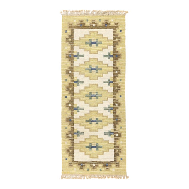 Signed Gk Vintage Swedish Rollakan Rug - 03'04 X 08'04 For Sale