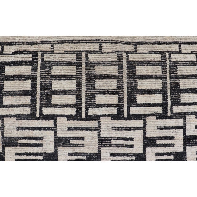 2020s Sub-Geometric Afghan Abstract All-Over Modern Design in Ebony and Ivory 6'7 X 13'0 For Sale - Image 5 of 11