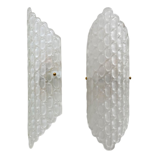Clear Murano Glass Wall Sconces with Textured Relief, 2000s, Set of 2 For Sale