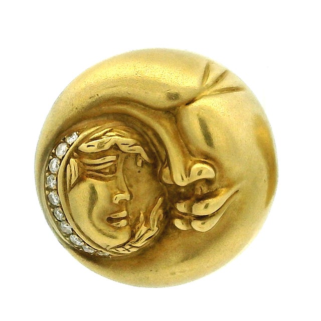 1990s Vahe Naltchayan 18k Yellow Gold Sun & Moon Clip-on Earrings, R-1994, Diamond Accent, A Pair For Sale - Image 12 of 15