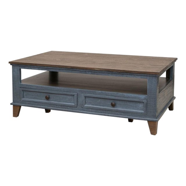 Camilla Solid Wood 4-Drawer Coffee Table - Blue For Sale