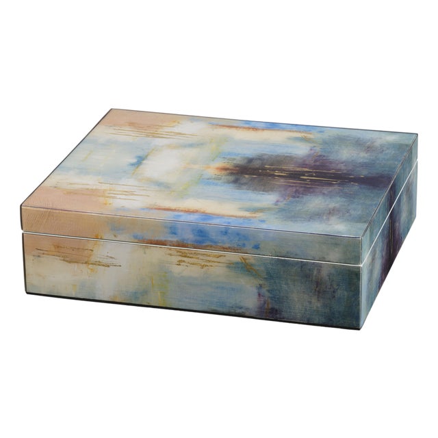 Jamie Young Colorwash Laquered Box, Blue For Sale