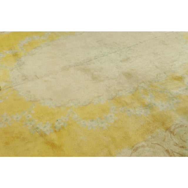 1930s Antique Austrian Savonnerie Rug, Regal Floral Medallion Over Warm Gold Tones For Sale - Image 5 of 7