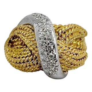 Mid 20th Century Vintage 18K Yellow and White Gold Tiffany & Co. Cocktail Ring with Diamonds., size 4.5 For Sale