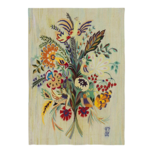 Signed Aline Leduc-Durand Aubusson Tapestry, Folk Floral Bouquet - Rug & Kilim