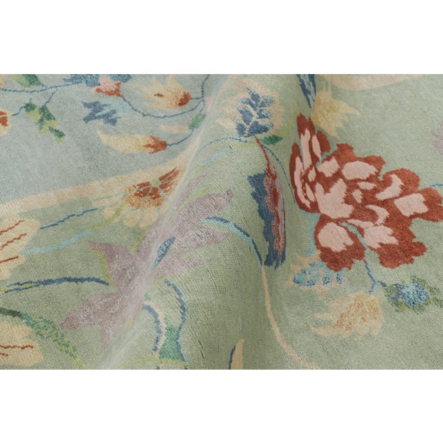 Rug & Kilim’s Oversized Chinese Art Deco Style Floral Rug in Green and Blue For Sale In New York - Image 6 of 7