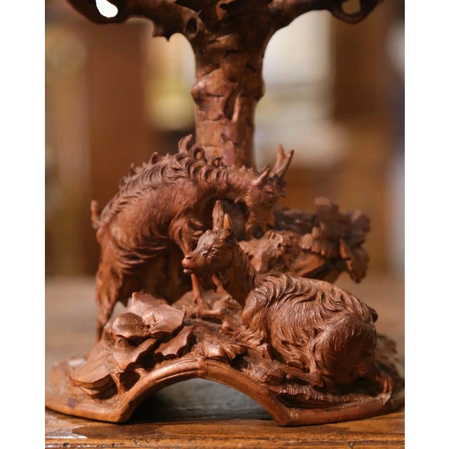 Wood 19th Century Swiss Black Forest Carved Walnut and Etched Crystal Centerpiece For Sale - Image 7 of 13
