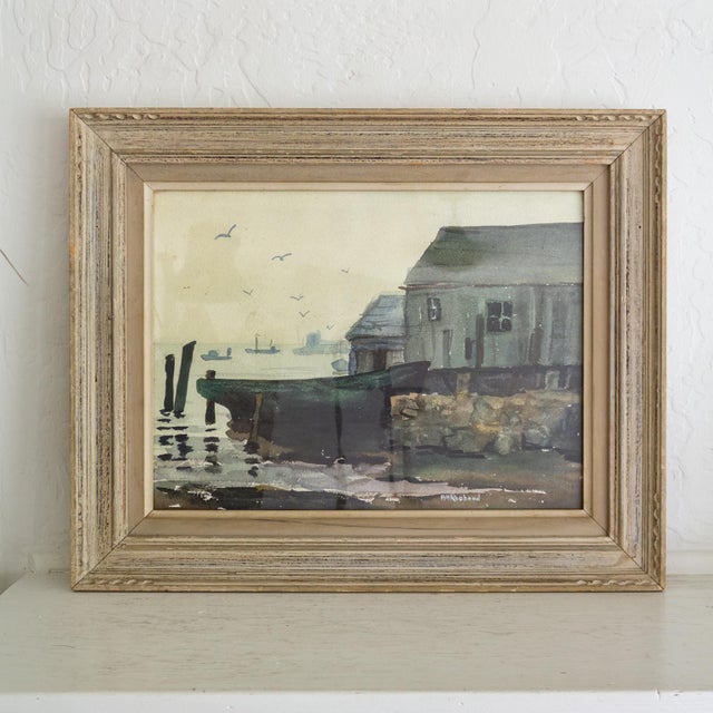 A mid-20th-century painting titled 'Morning Mist' of Cape Ann in Gloucester, Massachusetts, by Addison N Roubaud, which...