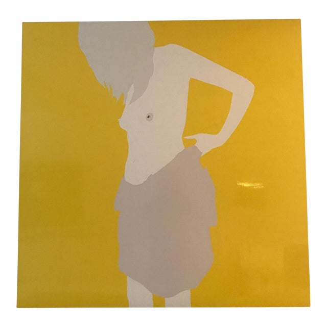 Modern Natasha Law Painting, Lilac Dress on Yellow For Sale