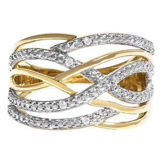 14K Yellow Gold Plated .925 Sterling Silver Diamond Accent Crossover Ring (I-J Color, I2-I3 Clarity) - Ring - Size 10 For Sale