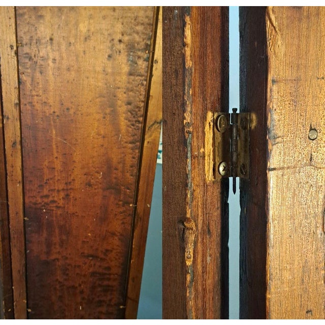 Brown Victorian-Style Antique 2-Panel Wooden Room Divider Screen, Hand-Painted Leaf Design For Sale - Image 8 of 10